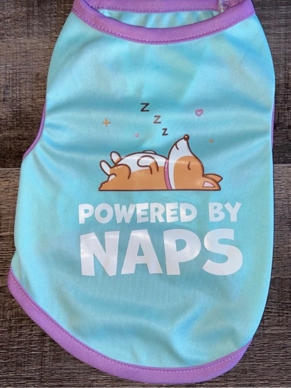 💞 New Size Small “Powered By Naps” Puppy Dog Tee Shirt with Sleepy Corgi Design